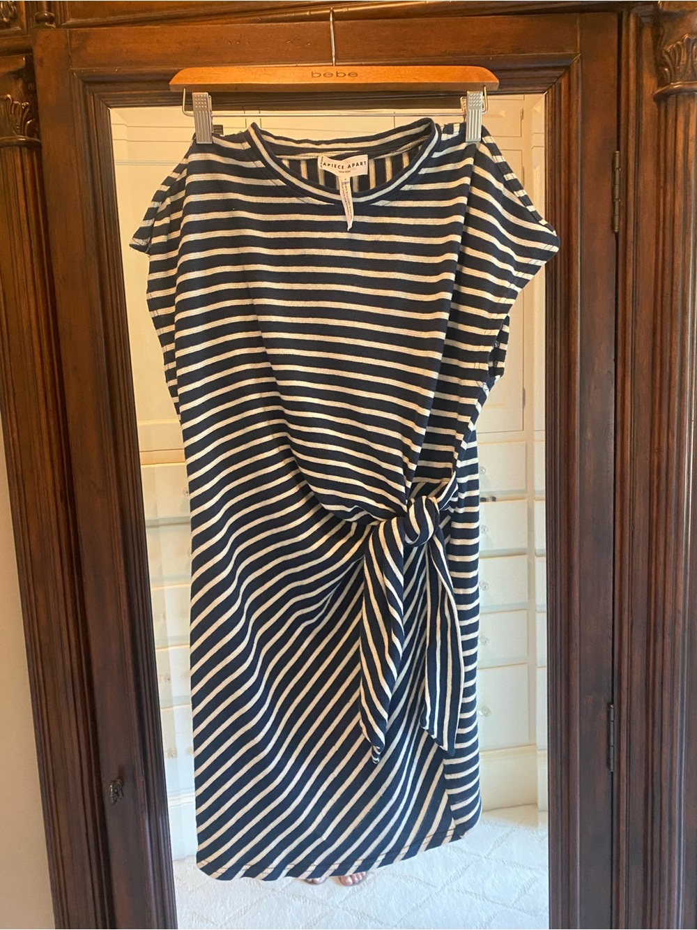 Apiece Apart Nina Cinched Mini Dress in Navy/Cream Stripe Size Small